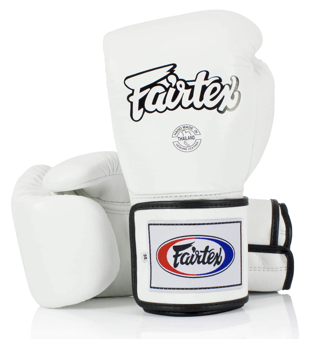 Fairtex Lightweight Thai Boxing Gloves | Secure Thumb Lock | White 12oz