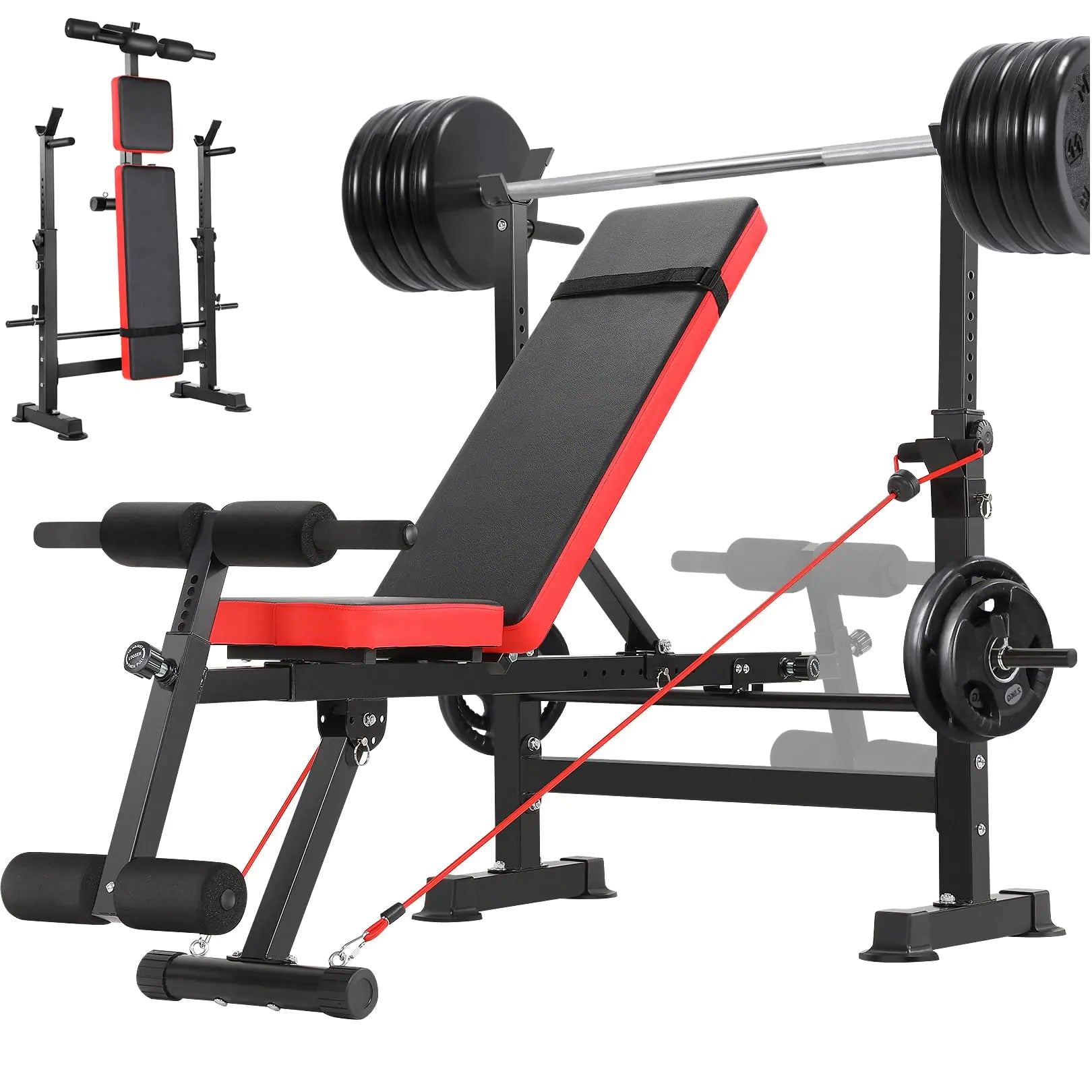 6-in-1 Home Gym Adjustable Weight Bench with Squat Rack