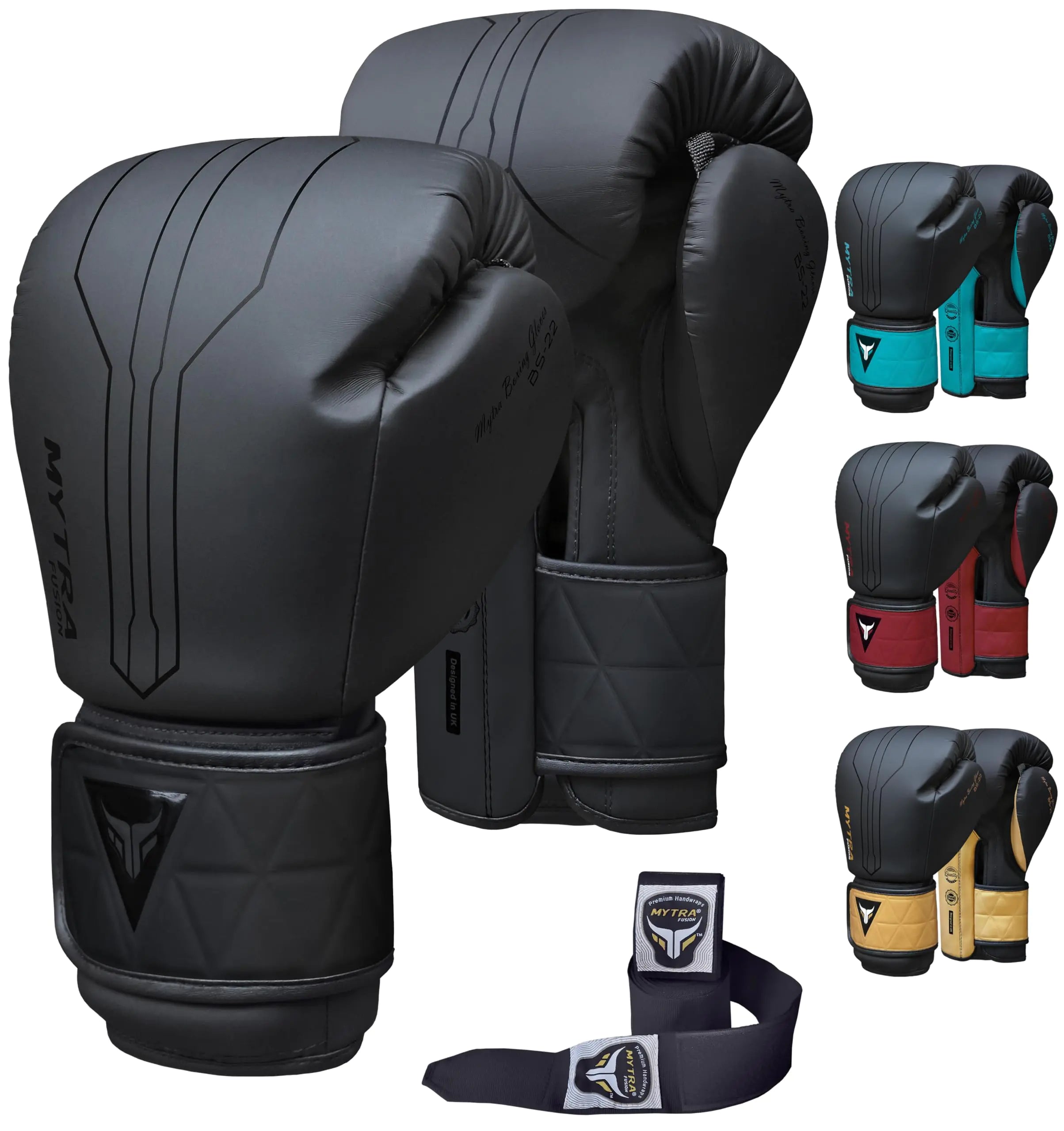 Mytra Fusion Premium Boxing Gloves with Complimentary Hand Wraps - MMA, Muay Thai, Kickboxing - Men & Women (Black 18-oz)